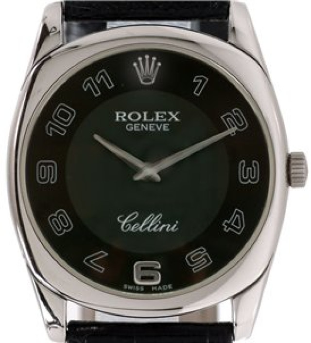 Rolex 4233 White Gold on Strap Black with White Arabic & Silver 6